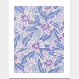 Abstract passiflora flowers in pale blue Posters and Art